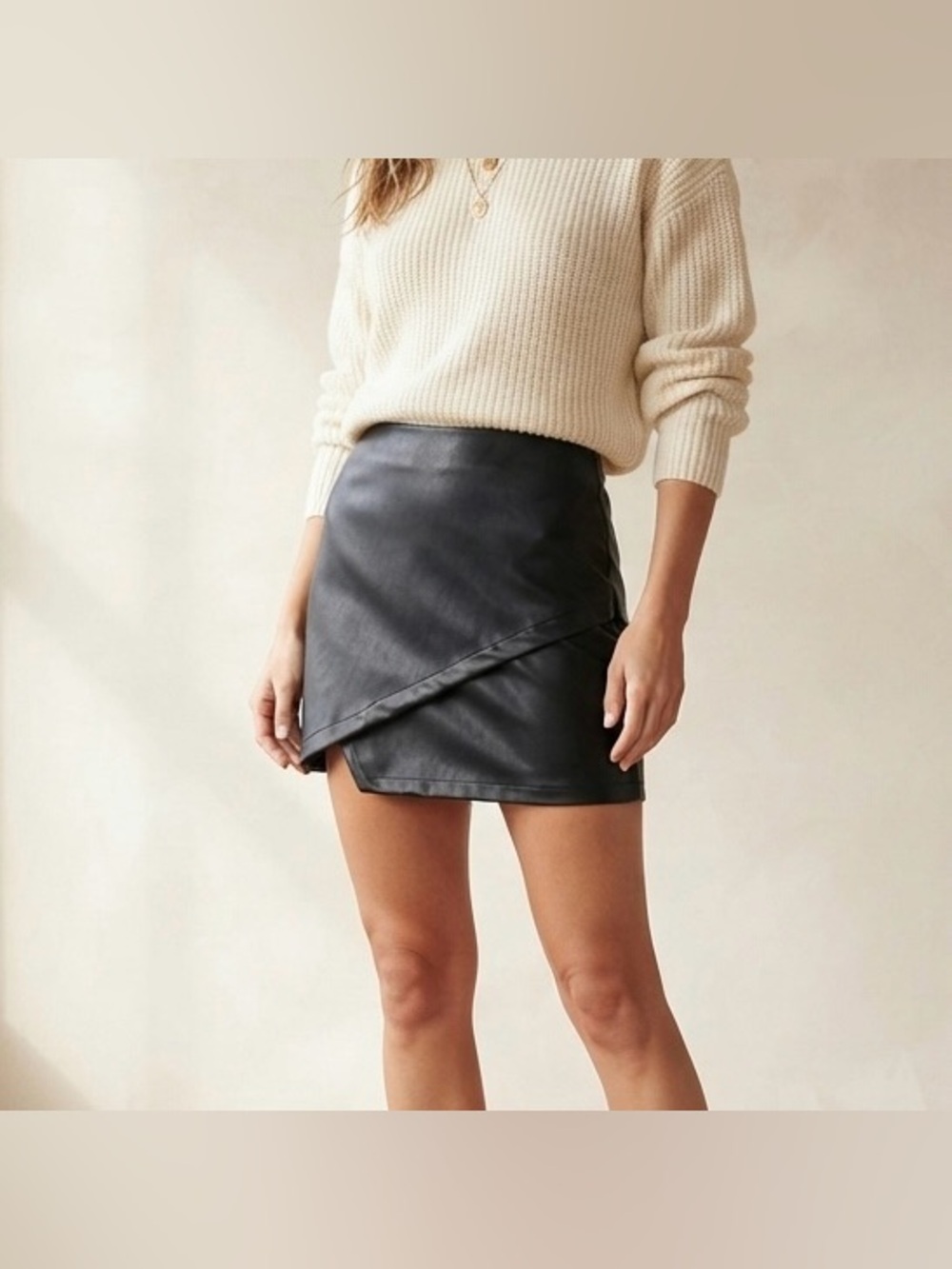 Pentagone Faux Leather Asymmetrical Mini Skirt Womens Size S Vegan